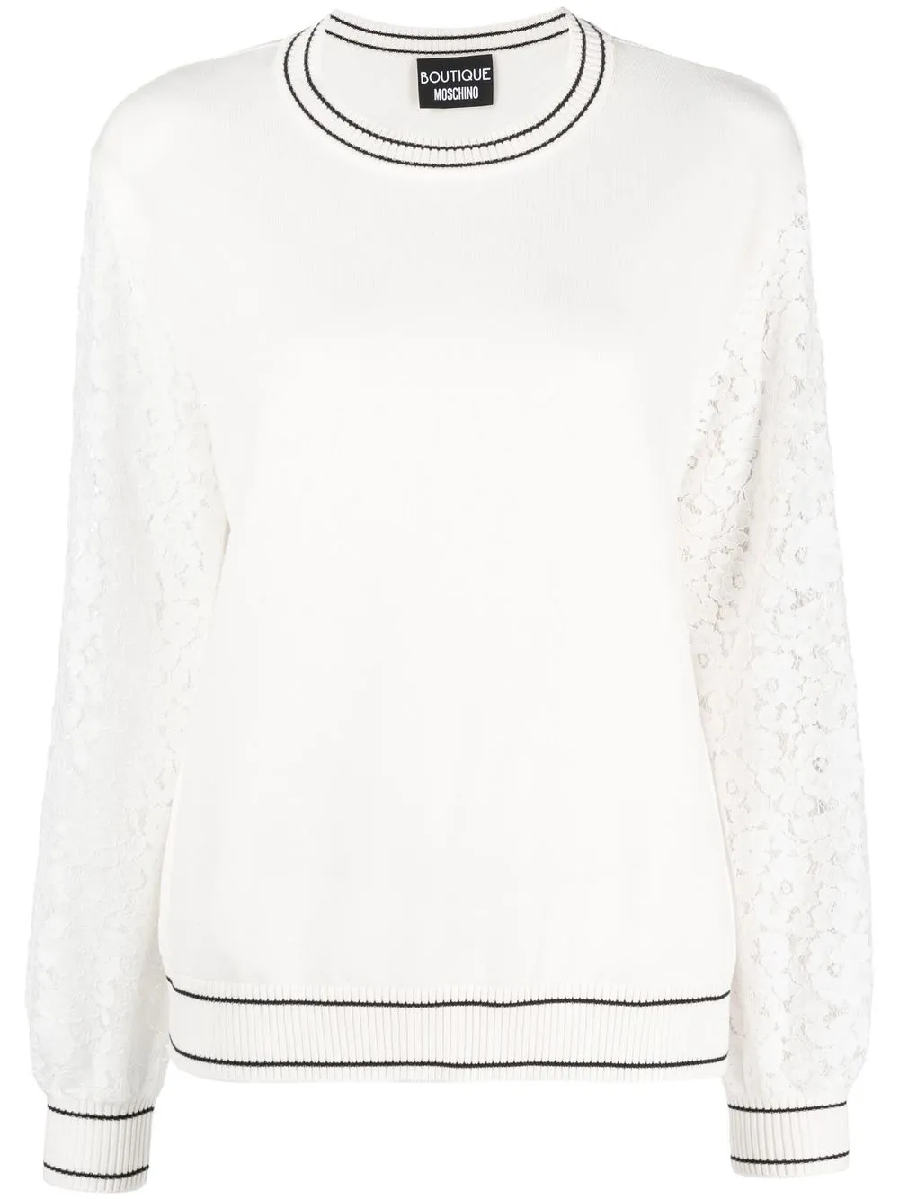 

Boutique Moschino lace-sleeve crew neck jumper - White