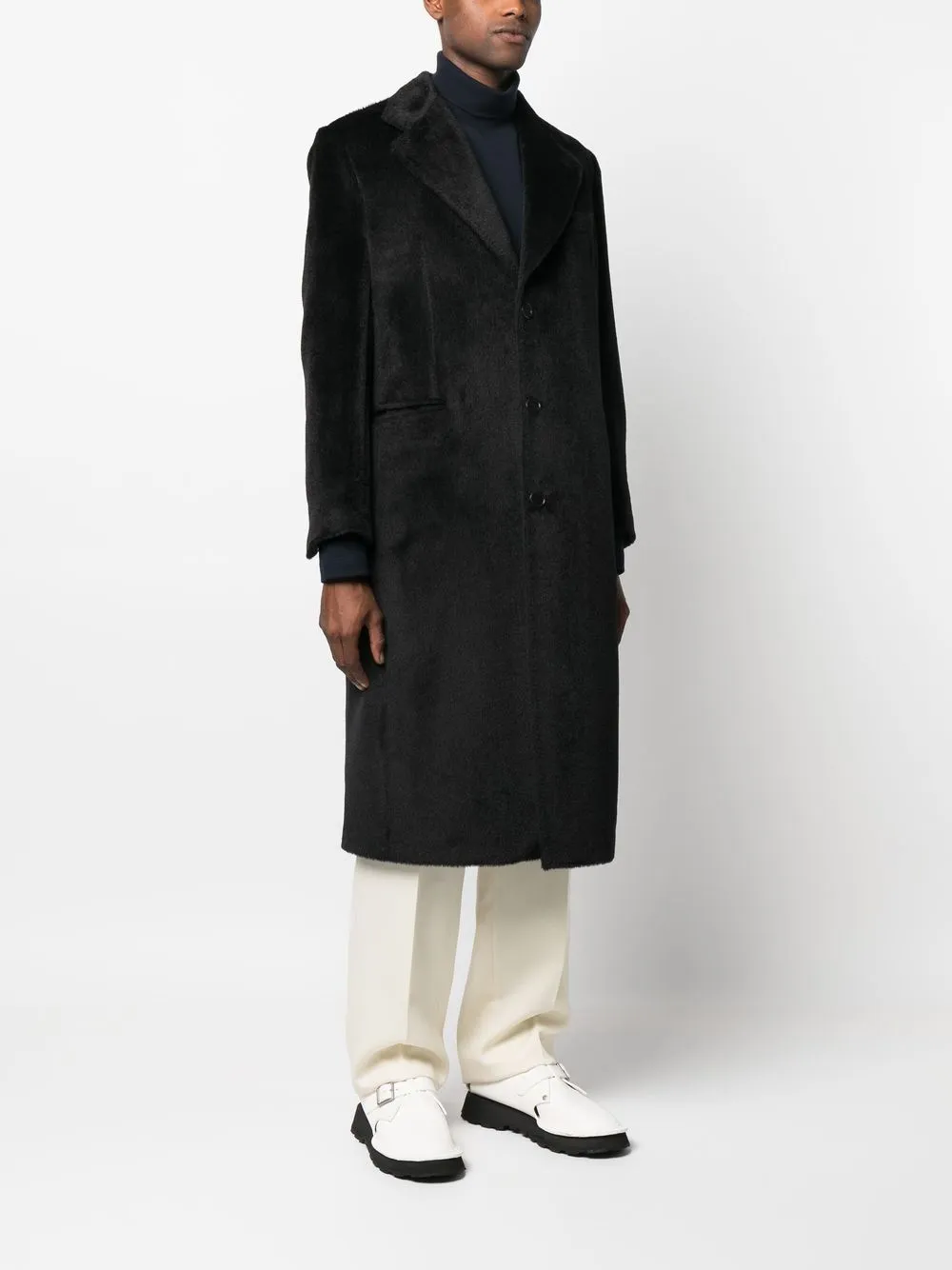 Giuliva Heritage Mark Textured Single-breasted Coat in Black, view 3
