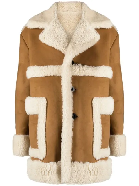 sacai faux-shearling single-breasted coat 