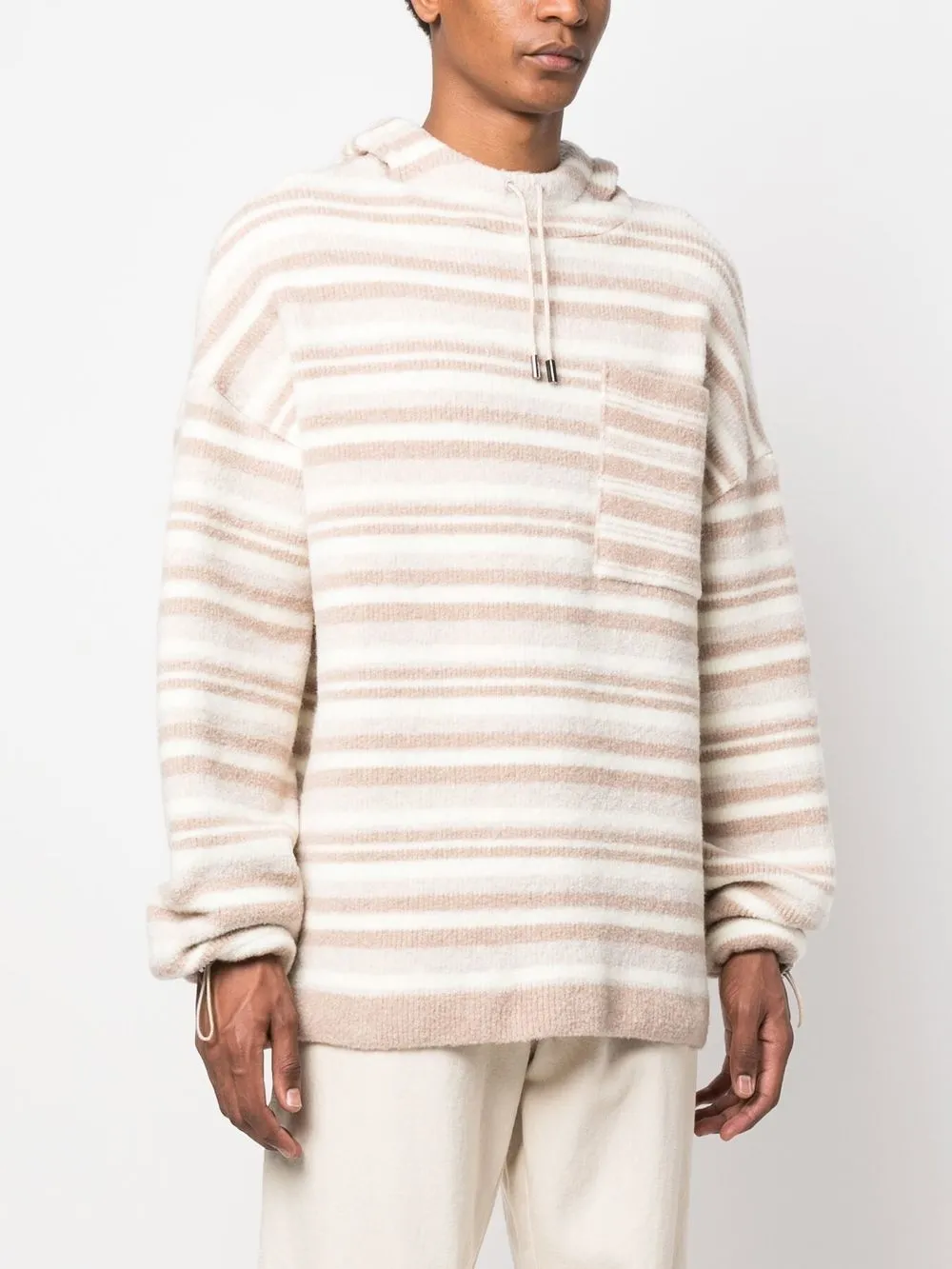 Shop Jacquemus Striped-pattern Oversized Knitted Hoodie In Neutrals