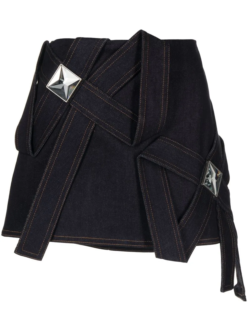 

AREA rhinestone-embellished denim mini skirt - Blue