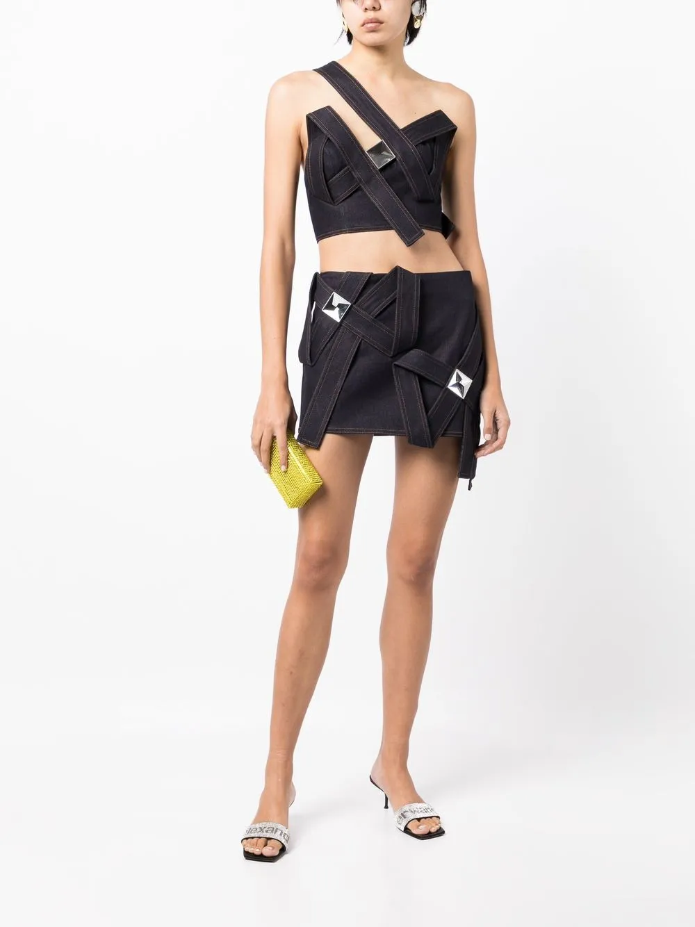 AREA rhinestone-embellished denim mini skirt | Asymmetric & Draped Skirts | Image 2