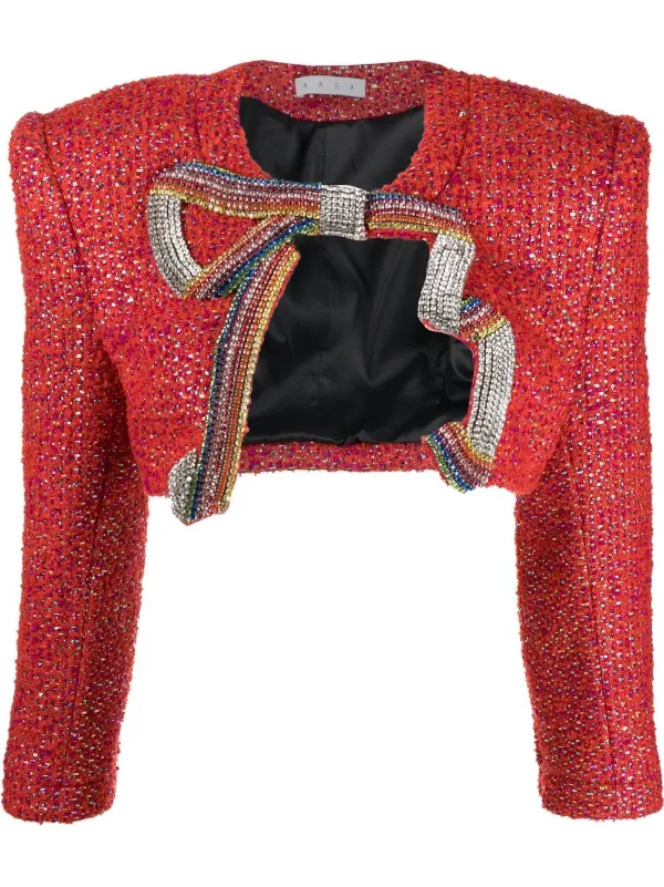 embroidered crystal bow cropped jacket