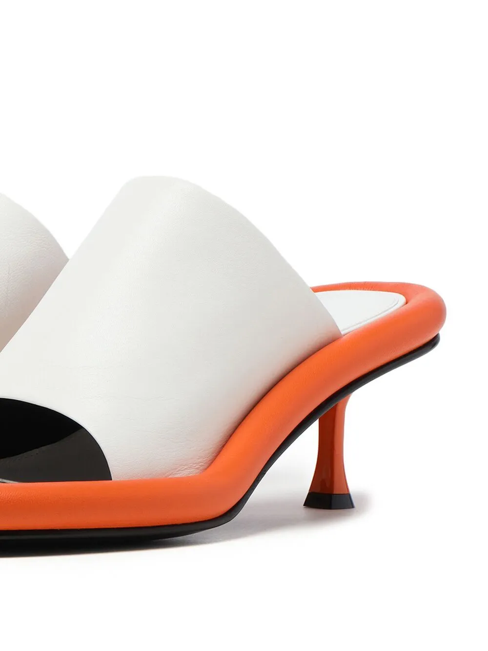 JW Anderson BUMPER-TUBE LEATHER KITTEN HEEL MULES - WHITE/ORANGE