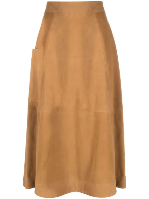 Loulou Studio Neutral A-line Suede Skirt