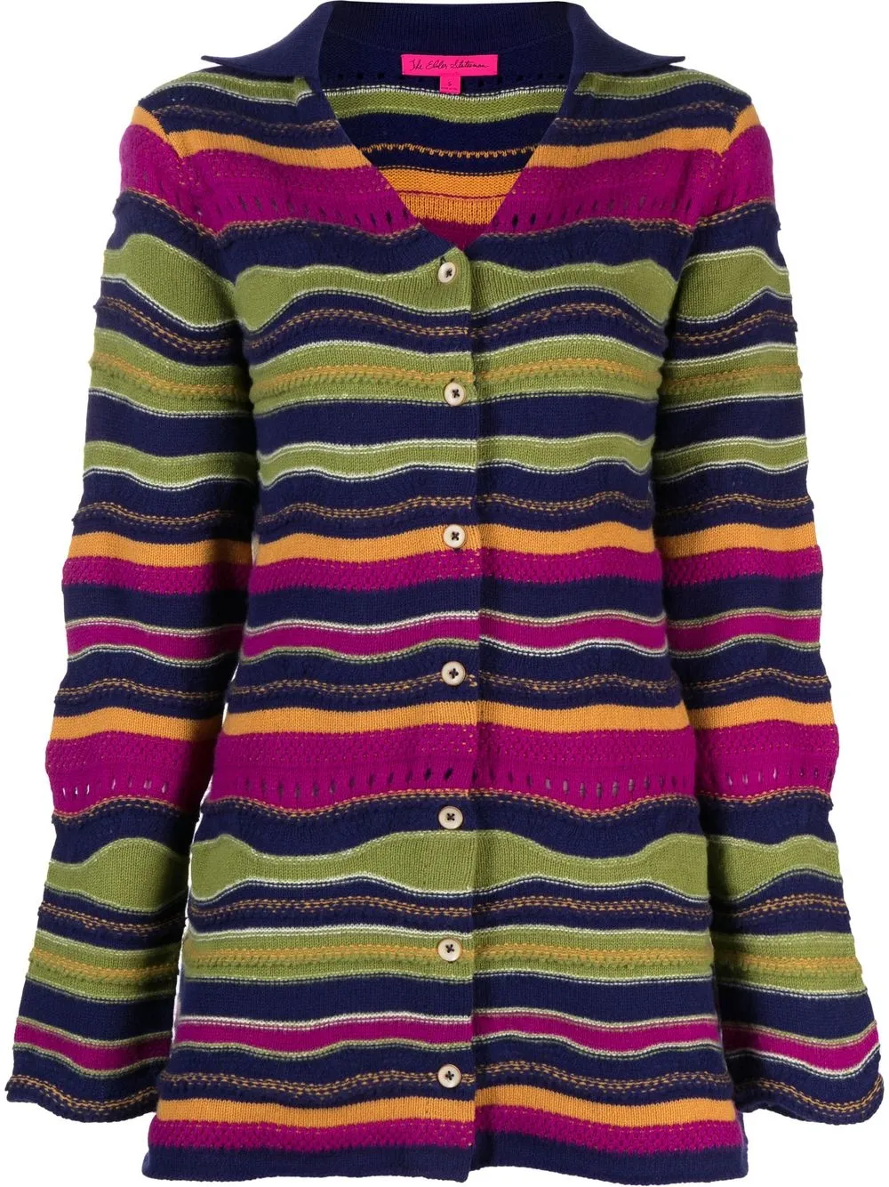 

The Elder Statesman glitch-stripe midi cardigan - Blue