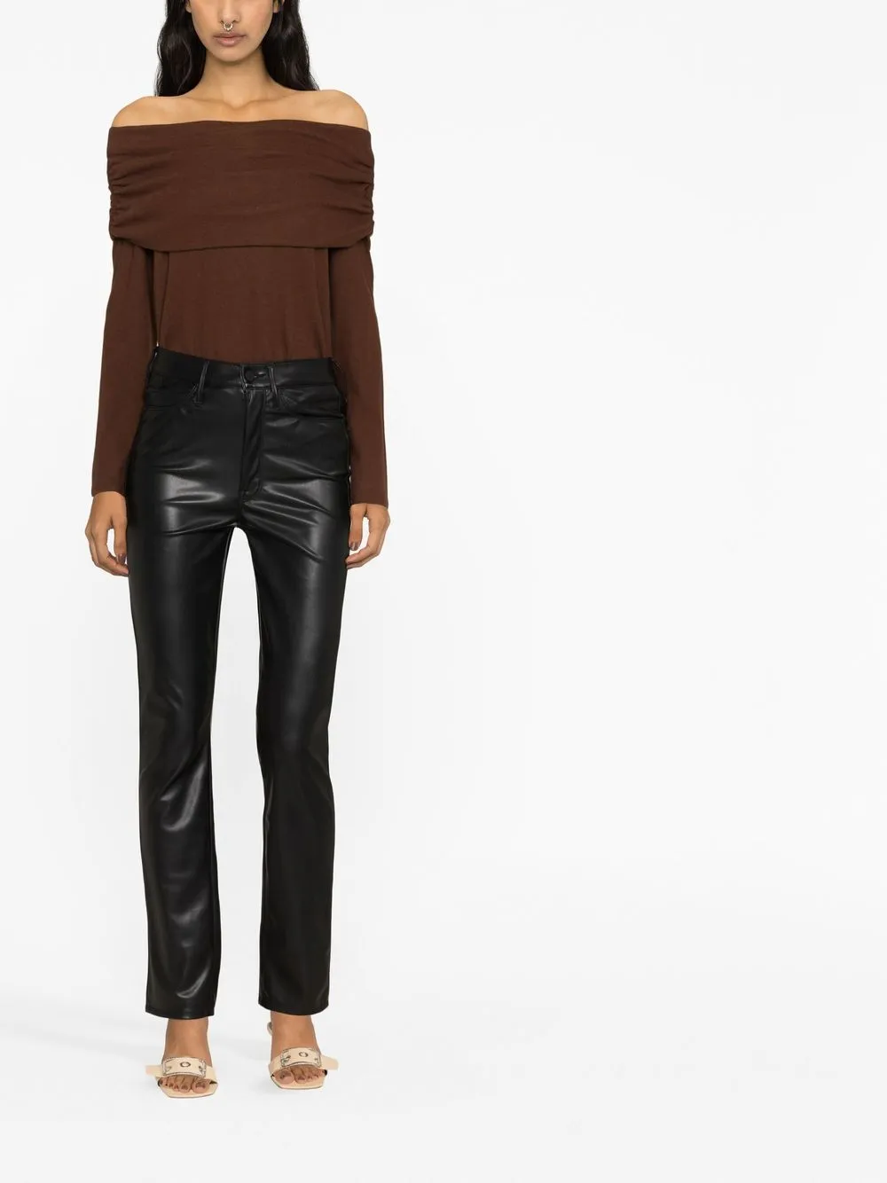 MOTHER Broek van imitatieleer - Zwart