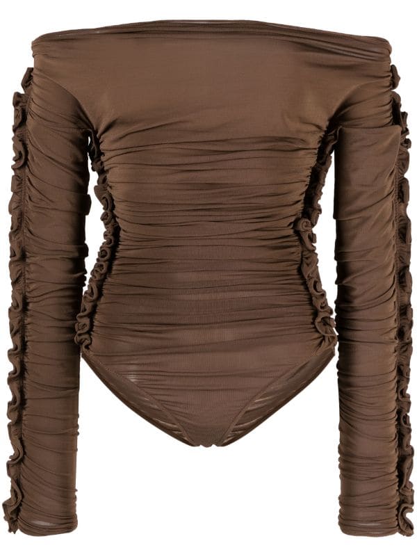 High Neck Long Sleeve Top in Mocha - Modest Fashion