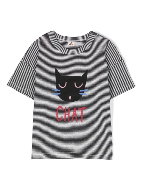 JELLYMALLOW cat-print striped cotton T-shirt