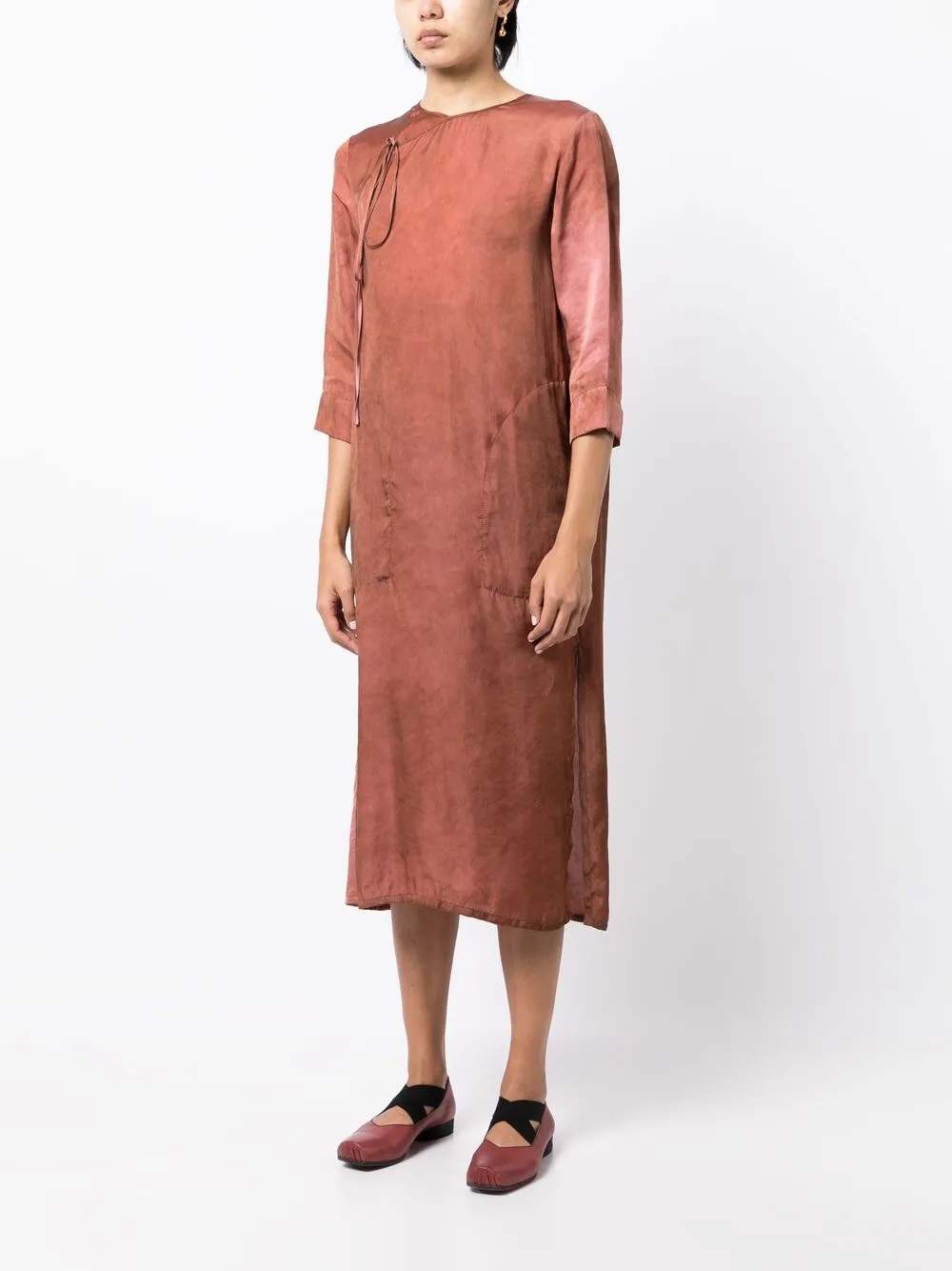 Uma Wang Satin Side-tie Midi Dress In Brown