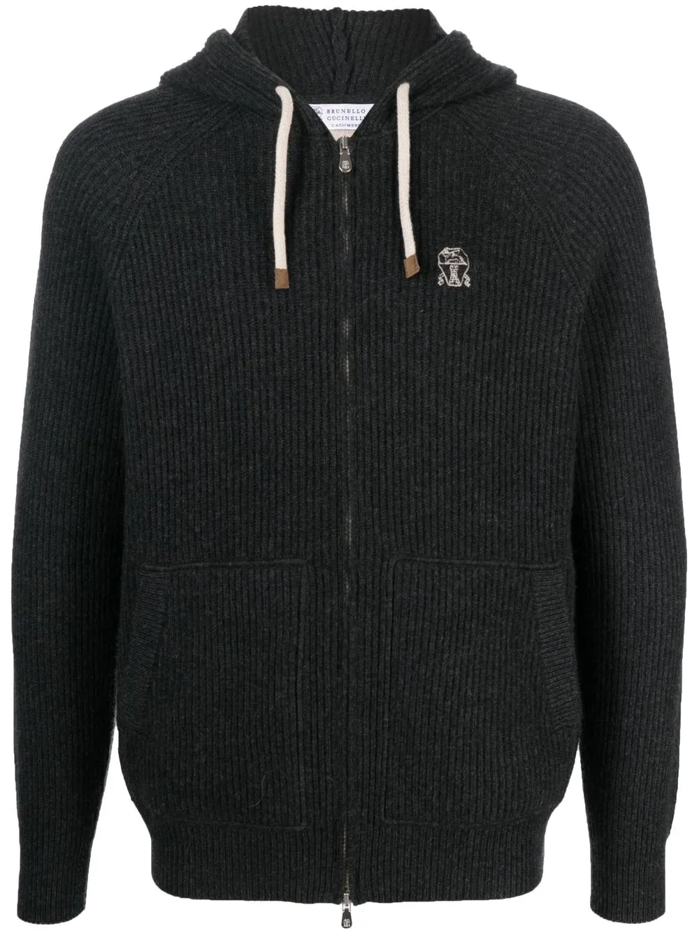 

Brunello Cucinelli logo-embroidered ribbed-knit hoodie - Black