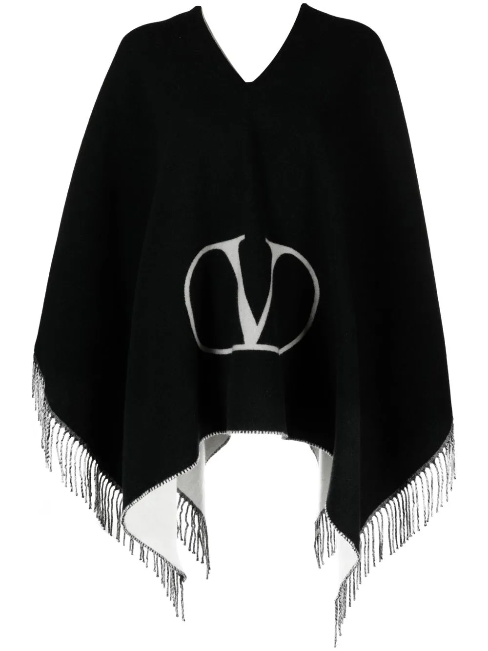 

Valentino Black VLogo Signature Fringed Poncho