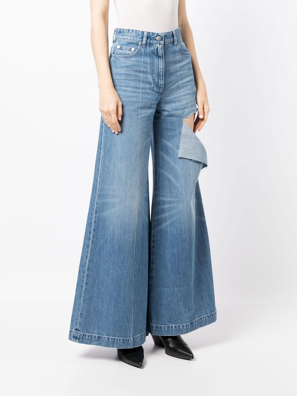 Peter Do Distressed High-rise Wide-leg Jeans in Blue