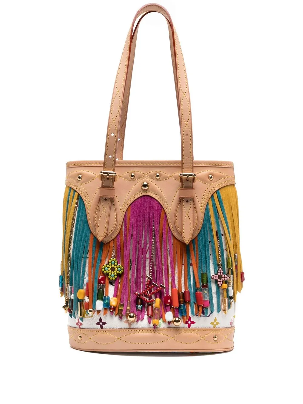 

Louis Vuitton 2006 pre-owned monogram fringed bucket bag - White