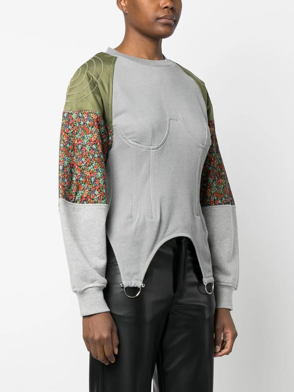 Andersson Bell Rosee Embellished Patchwork Cotton-jersey, Corduroy And Shell Sweater In Grey