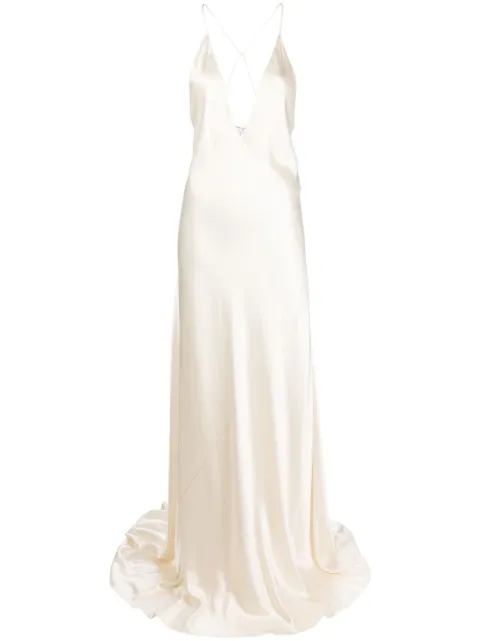 Saint Laurent silk plunge long dress