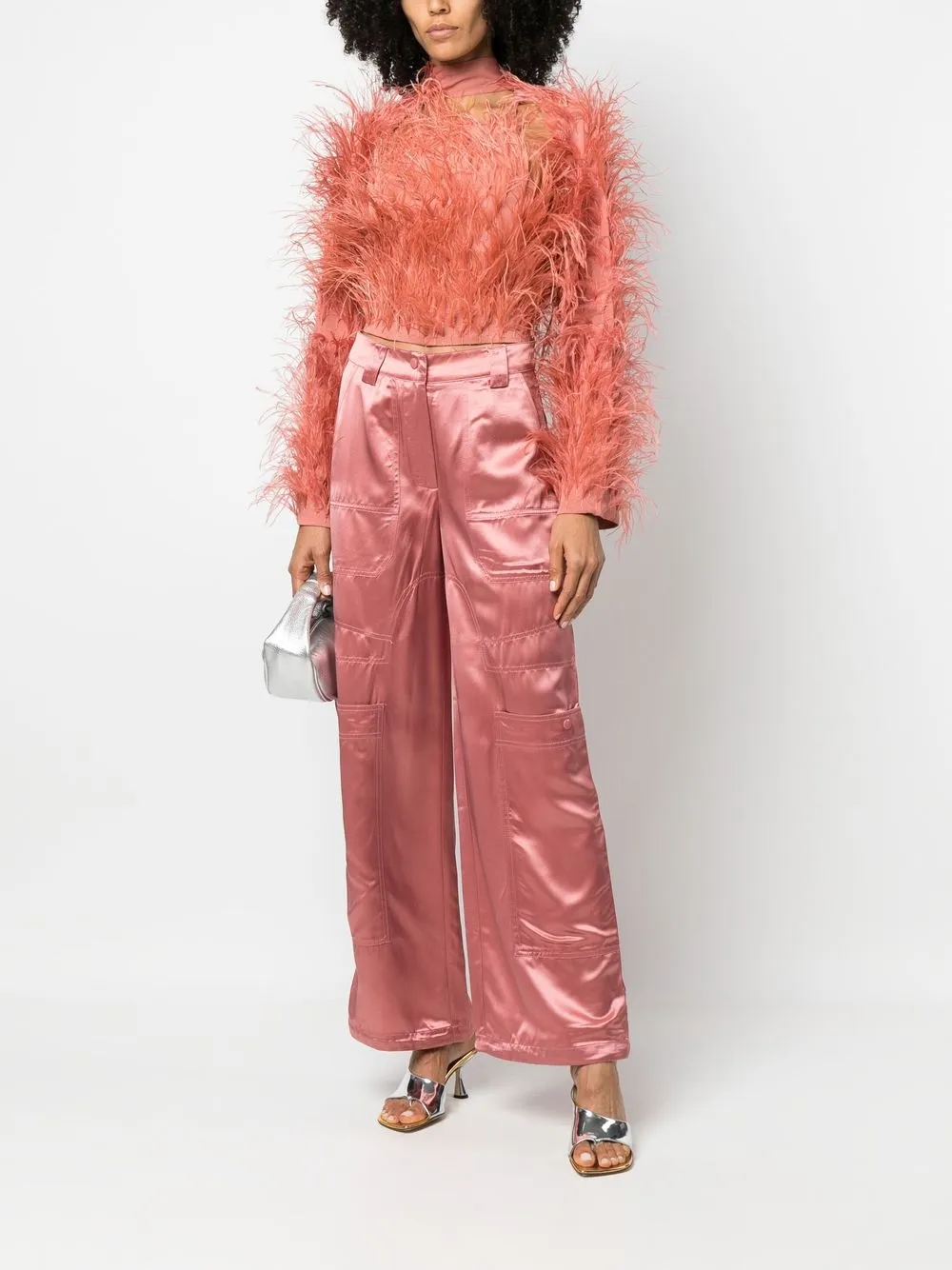 Cult Gaia Bolero verfraaid met veren - Roze