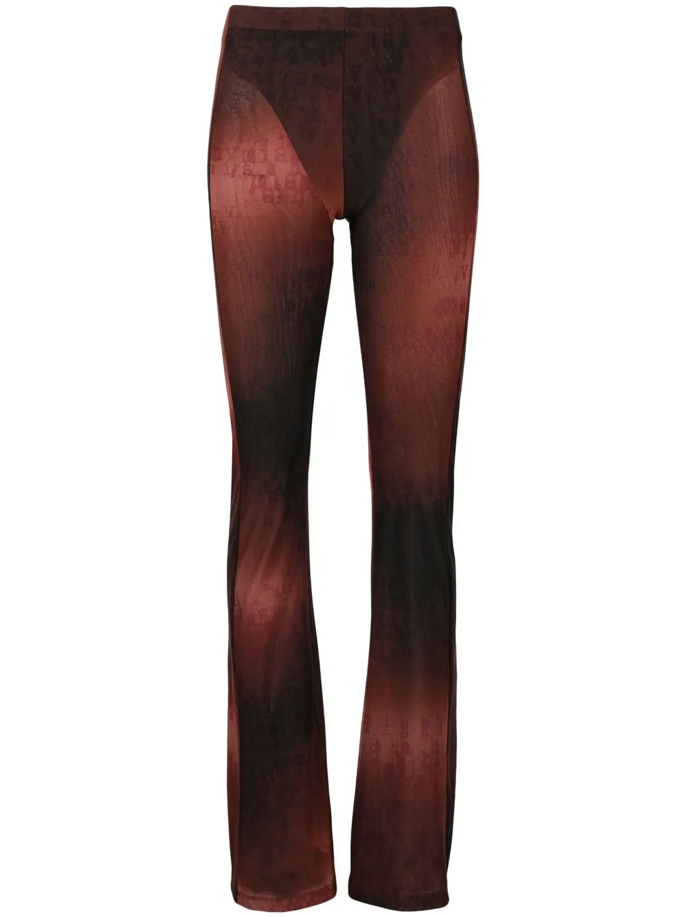 

MISBHV Typewriter-print mesh flared trousers