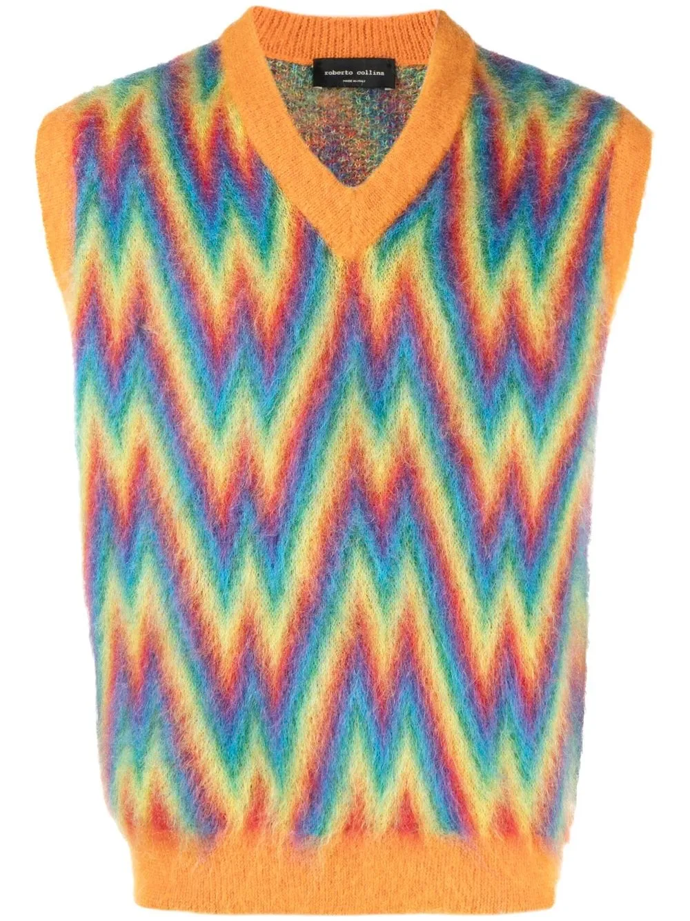 

Roberto Collina zig-zag pattern V-neck vest - Orange