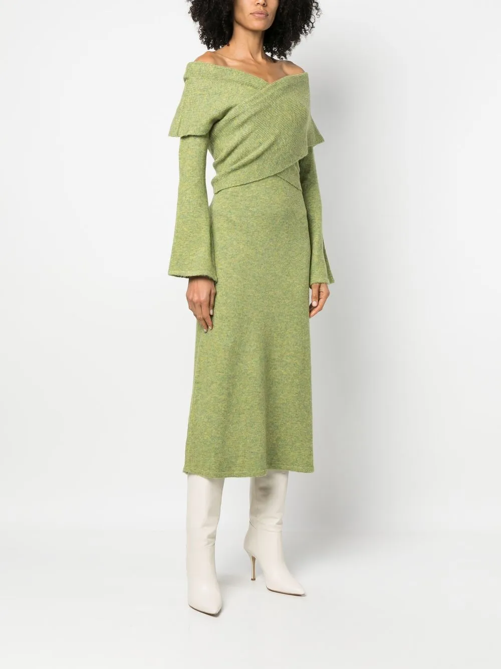 Cult Gaia Zennie Long Sleeve Midi Sweater Dress In Green
