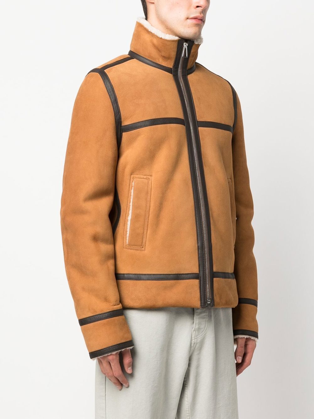 ps paul smith sheepskin zipped jacket - brown