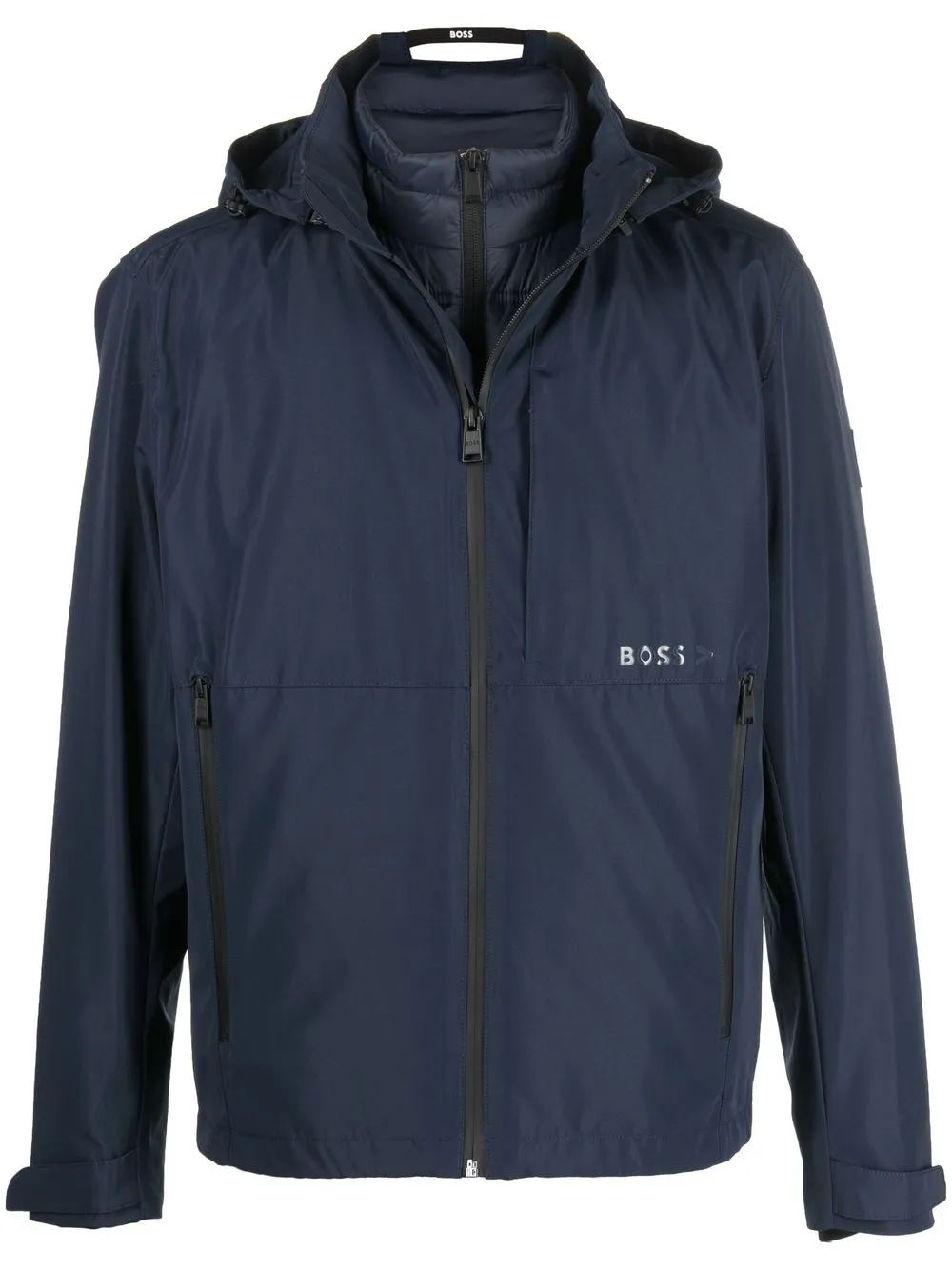 

BOSS logo-print zip-up hooded jacket - Blue