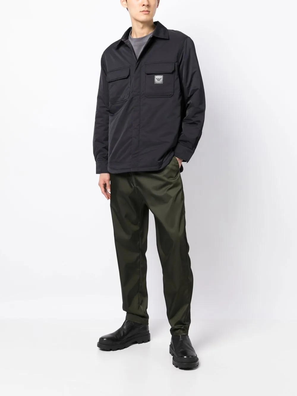 Emporio Armani Shirtjack met logopatch - Zwart