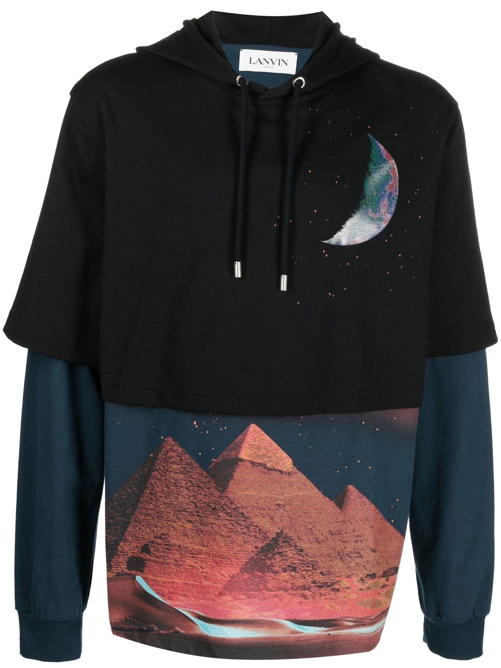 Shop Lanvin Sci-fi Print Layered Hoodie In Schwarz