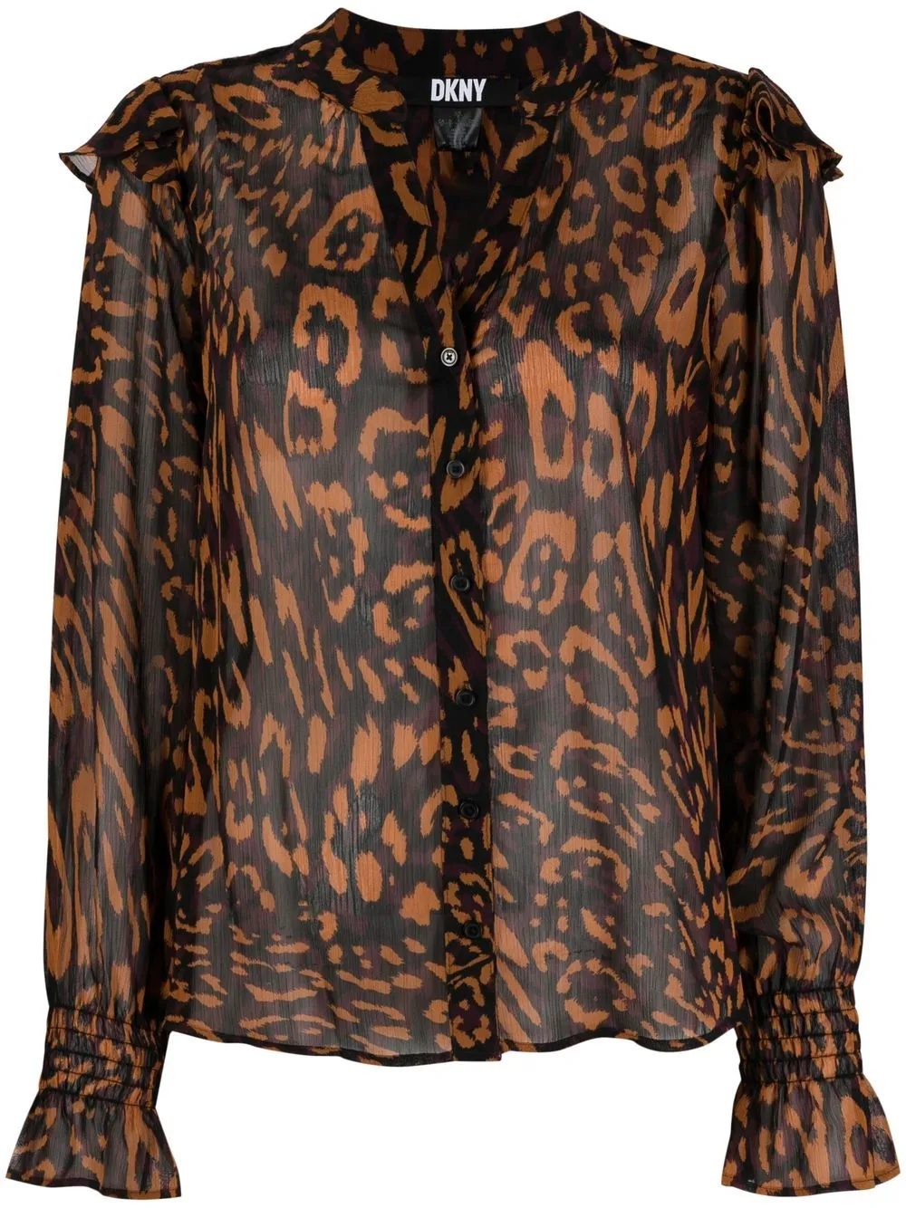 

DKNY leopard-print ruffled blouse - Black
