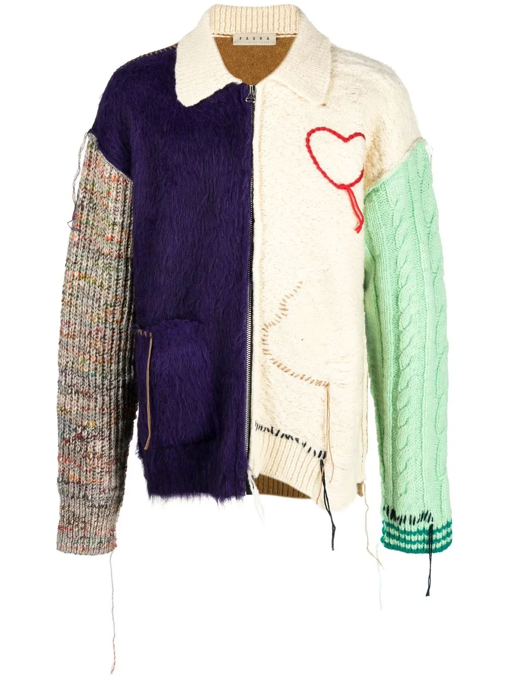 

Paura patchwork-style zip-up cardigan - Neutrals