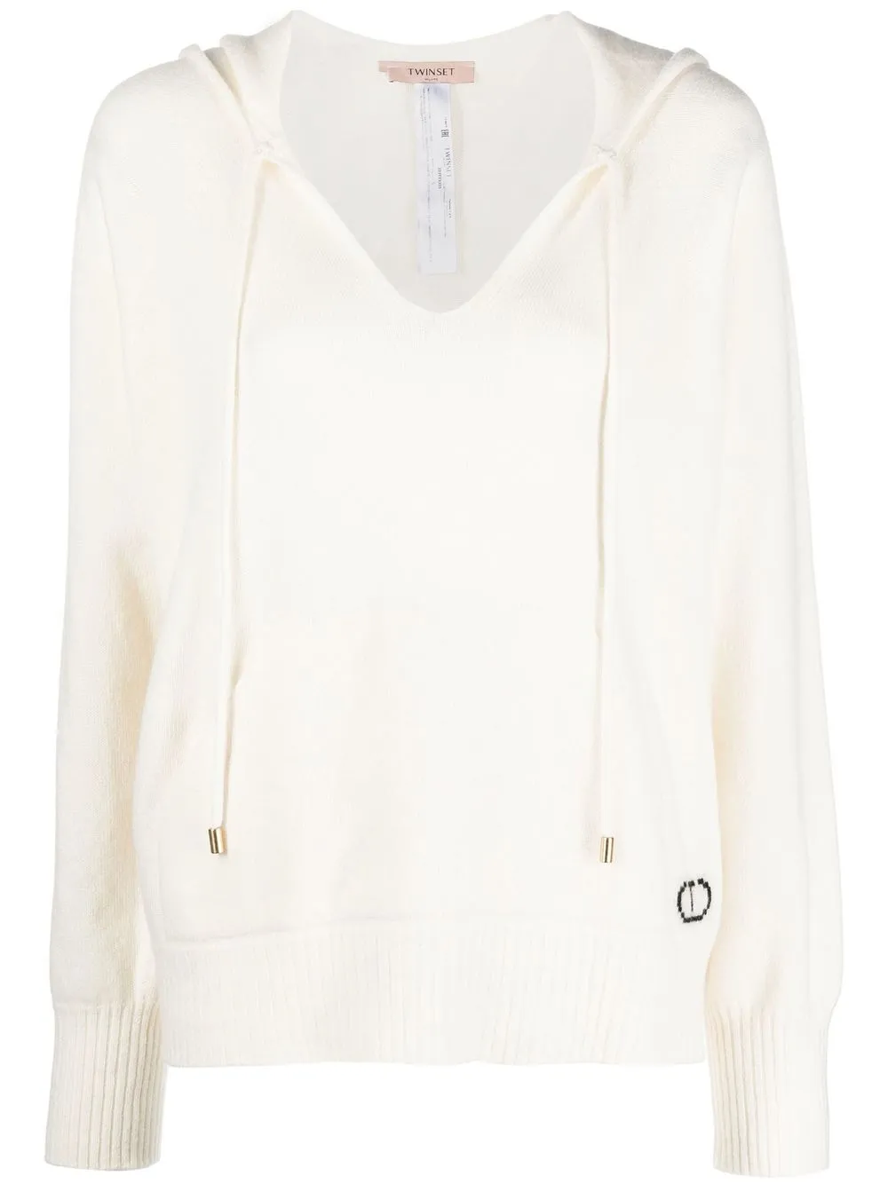 

TWINSET logo-embroidered knitted hoodie - Neutrals
