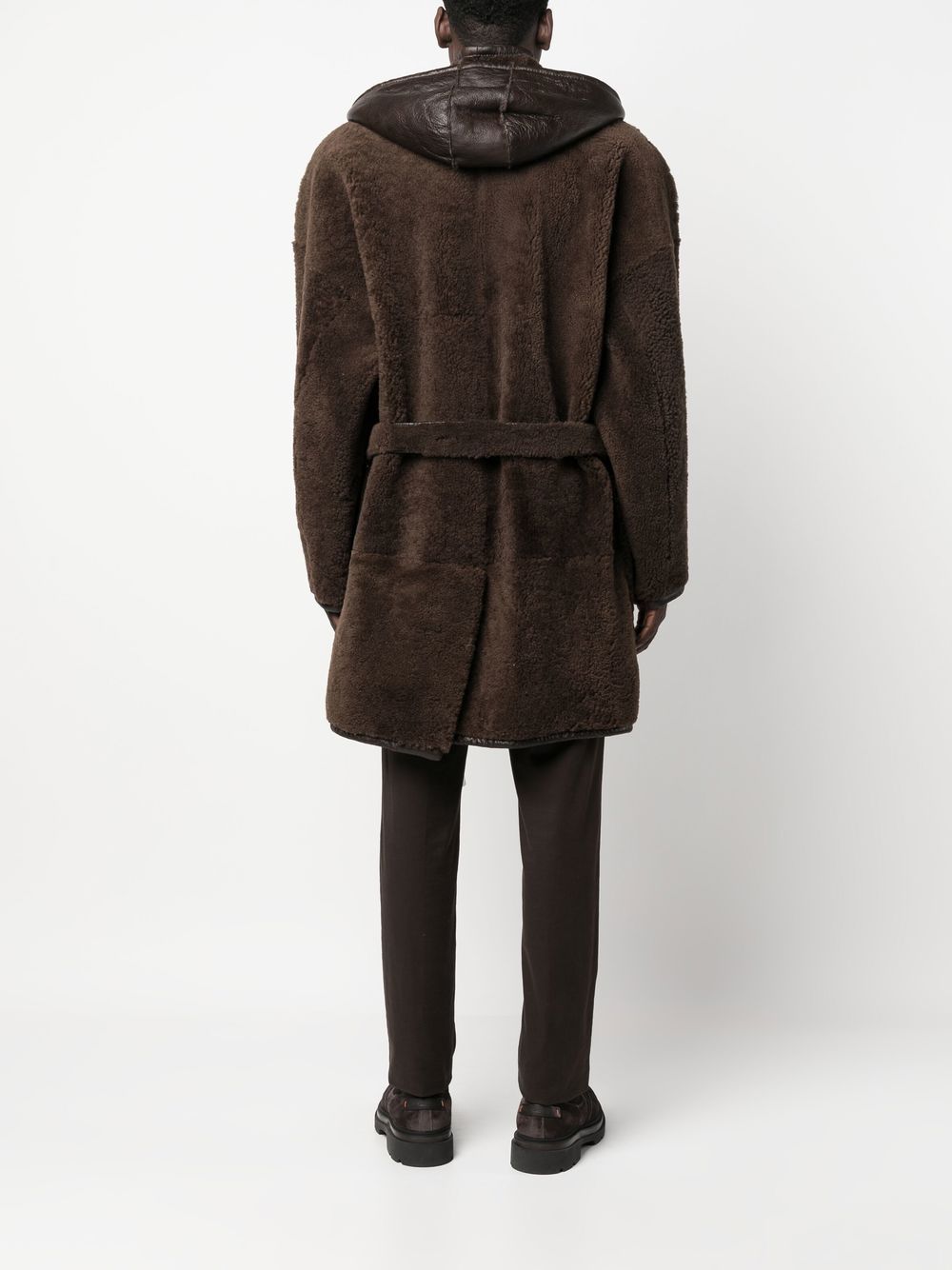 Pre-owned Gianfranco Ferre 1990s Shearling Hooded Coat In Brown