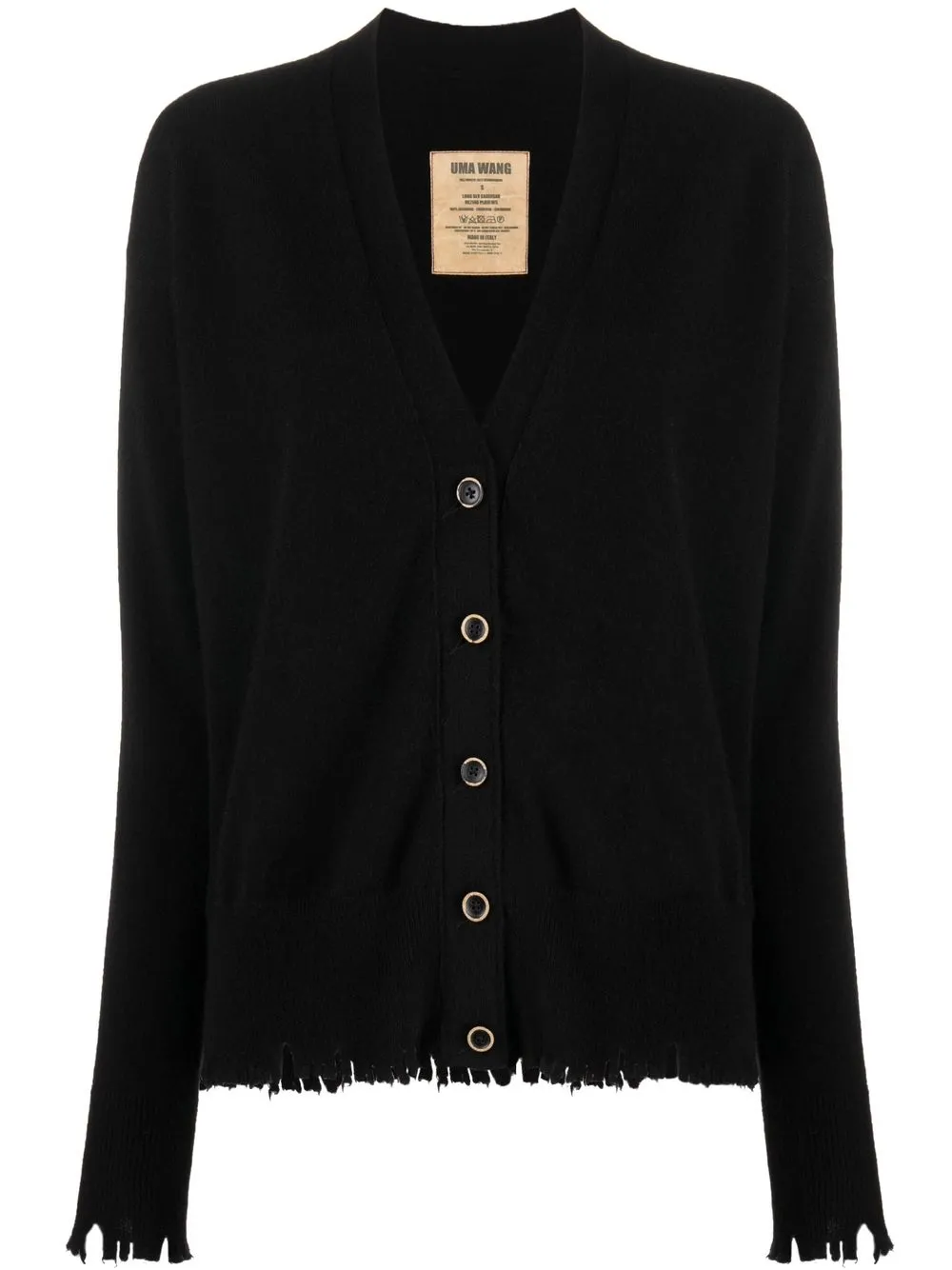 

Uma Wang frayed cashmere V-neck cardigan - Black