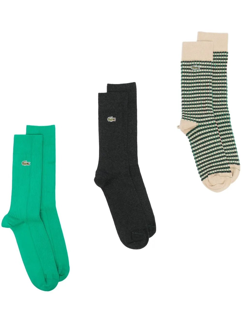 Lacoste Patterned-knit Socks In Green