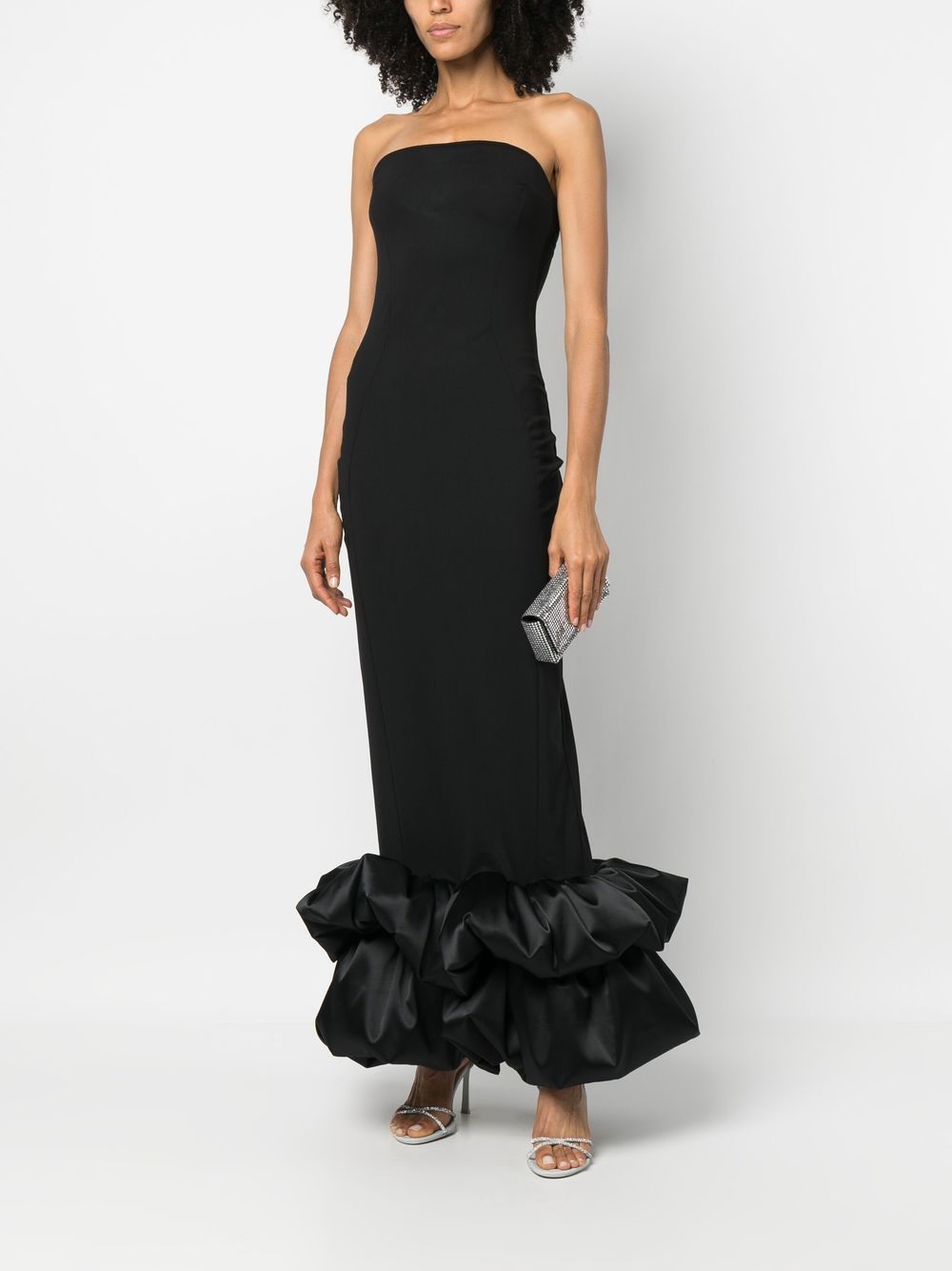 Shop Concepto Ruffle-trim Strapless Dress In Black