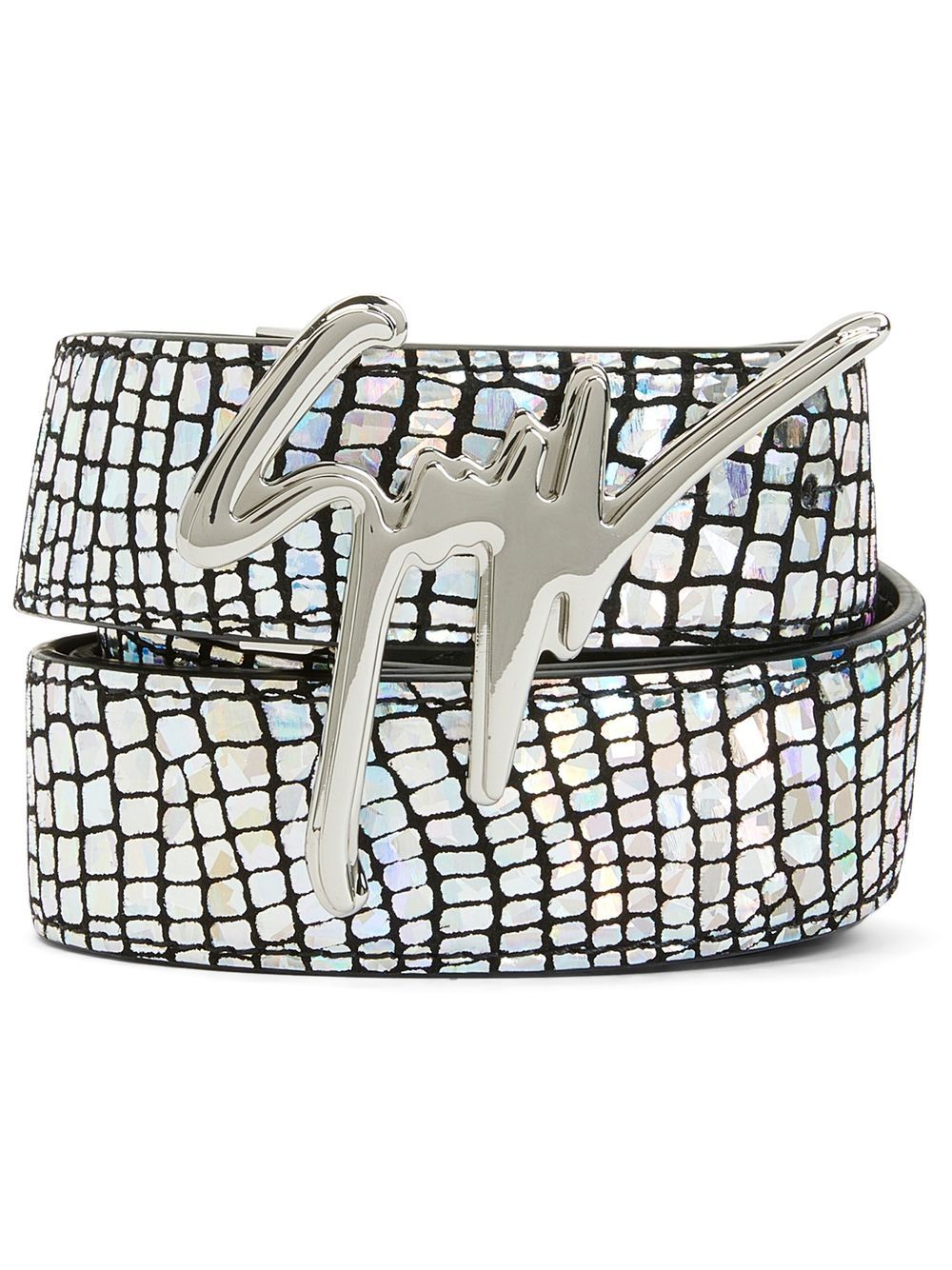 Giuseppe Zanotti Logo-plaque Suede Belt In Silver