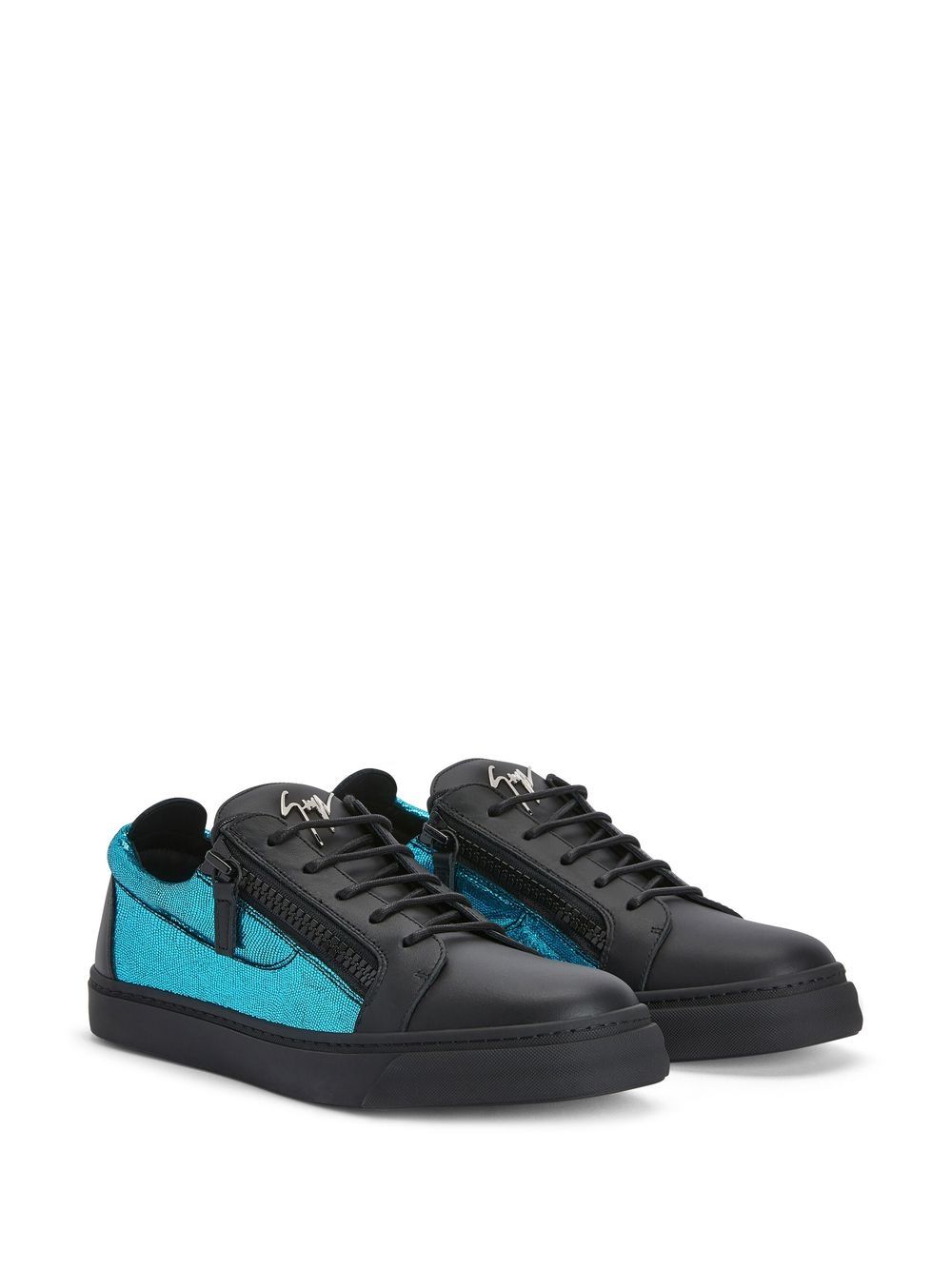 Shop Giuseppe Zanotti Frankie Panelled Sneakers In Blau