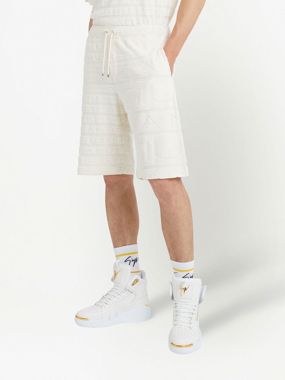 Shop Giuseppe Zanotti Terry-cloth Drawstring-waist Bermuda Shorts In White
