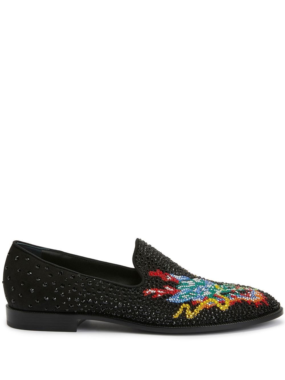 Giuseppe Zanotti Rhinestone-embellished Dragon-motif Loafers In Black