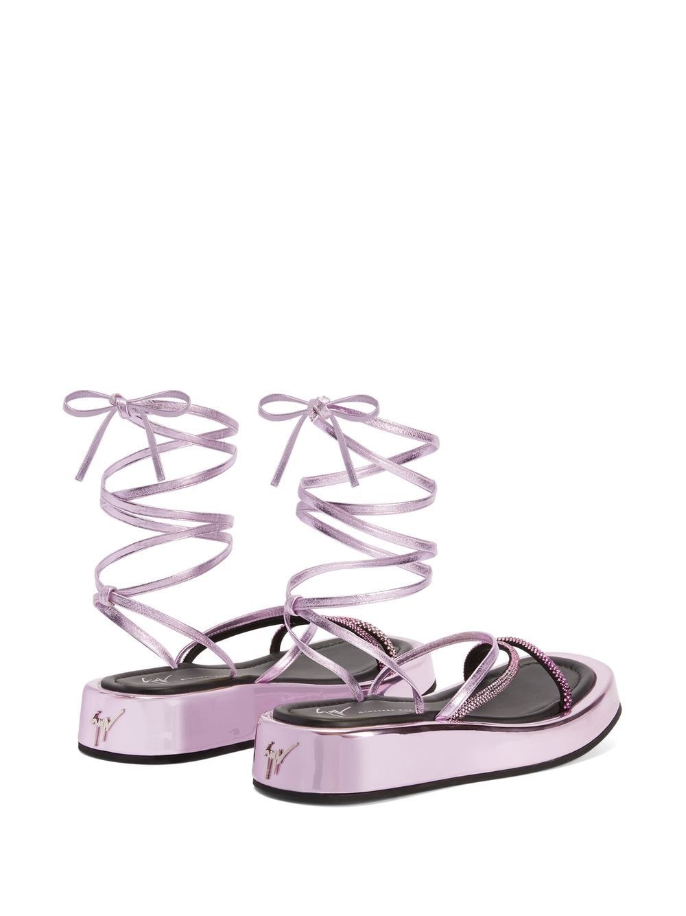 Shop Giuseppe Zanotti Lace-up Metallic Sandals In Pink