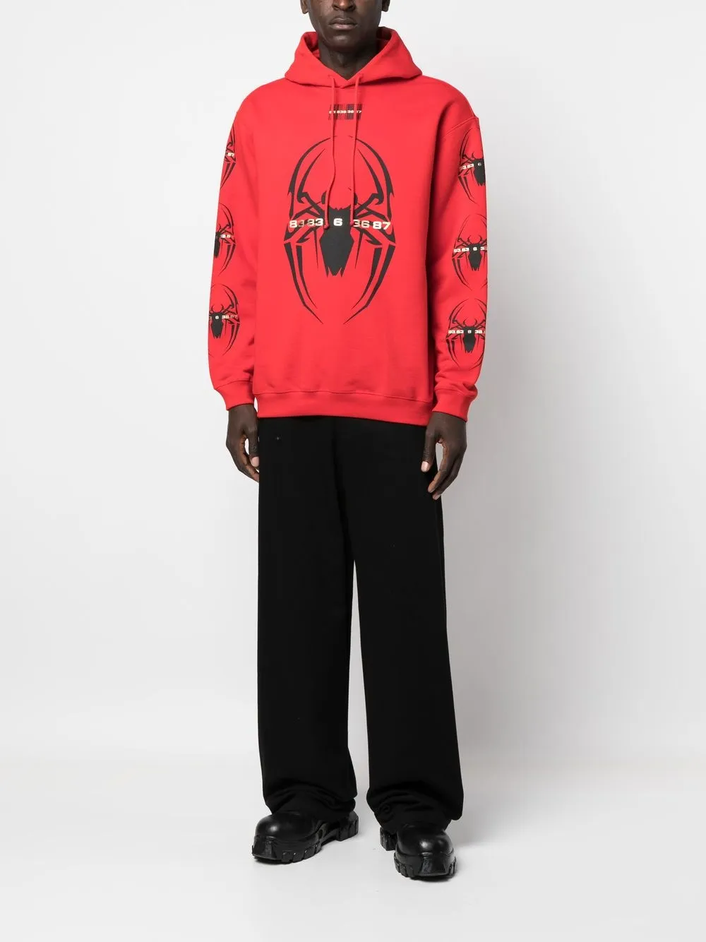 Shop Vtmnts Spider-print Drawstring Hoodie In Red