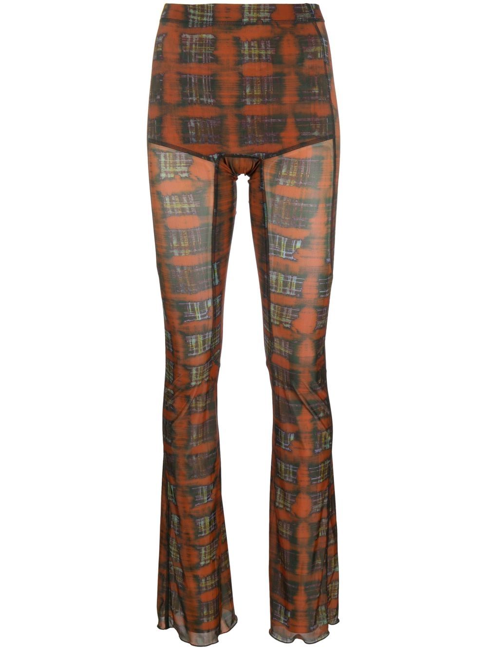 

KNWLS tartan-print semi-sheer flared trousers