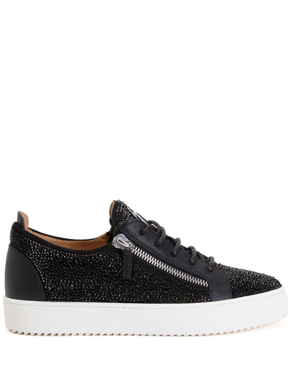 Shop Giuseppe Zanotti Frankie Rhinestone Sneakers In Black