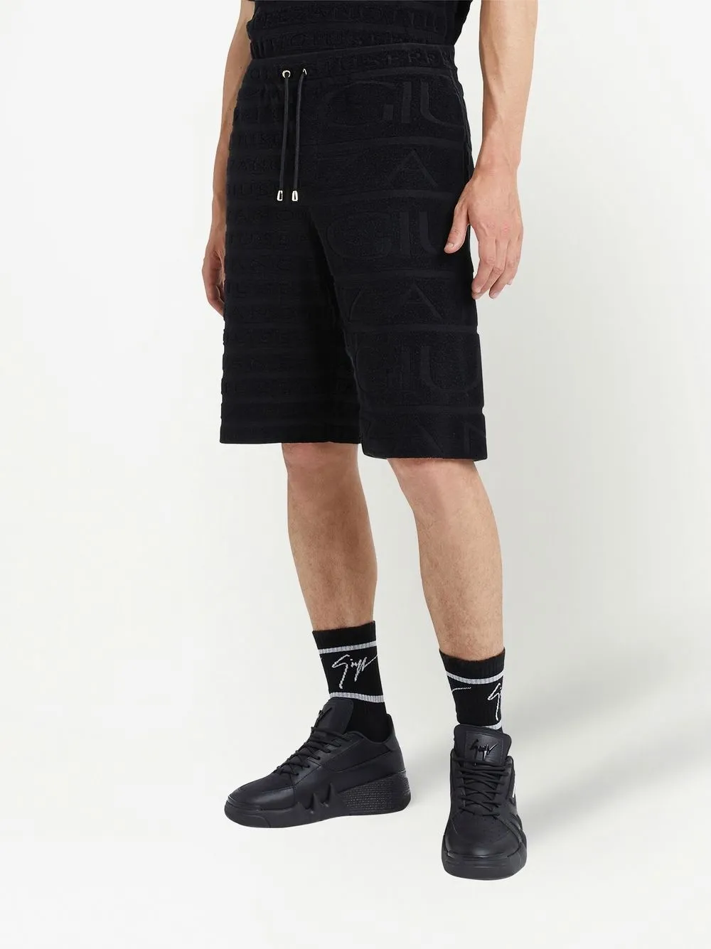Giuseppe Zanotti Logo Terry-cloth Bermuda Shorts In Black