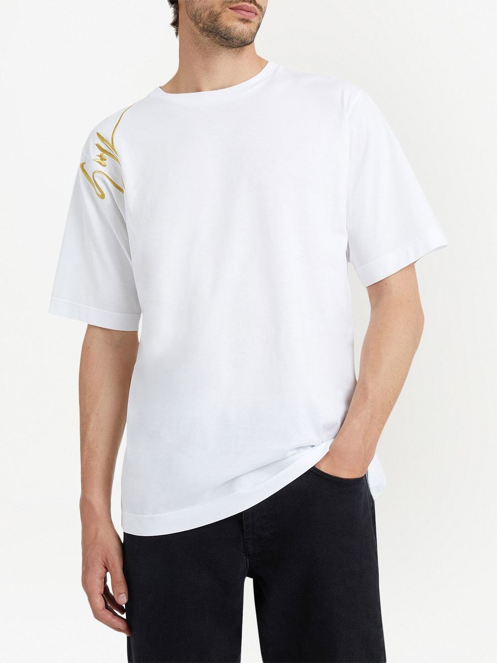 Shop Giuseppe Zanotti Embroidered-logo Cotton T-shirt In White