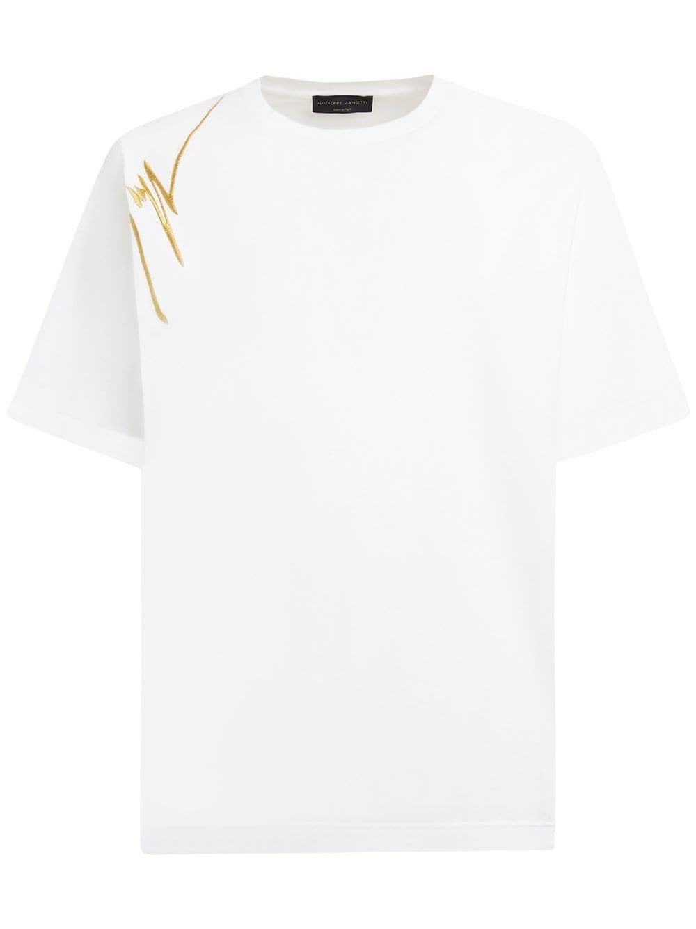 Shop Giuseppe Zanotti Embroidered-logo Cotton T-shirt In White
