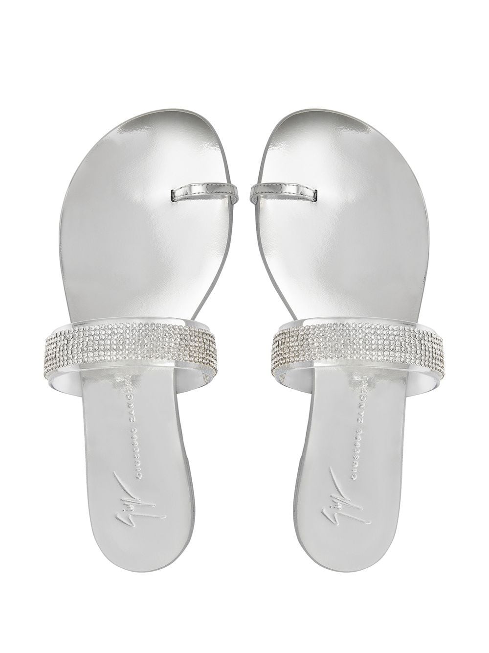 Shop Giuseppe Zanotti Erwan Gem-detail Flat Sandals In Silver