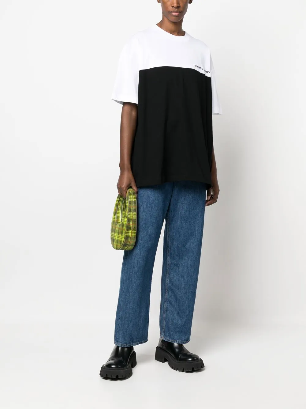 VTMNTS NUMBER-PRINT TWO-TONE T-SHIRT