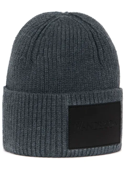 logo-patch ribbed beanie