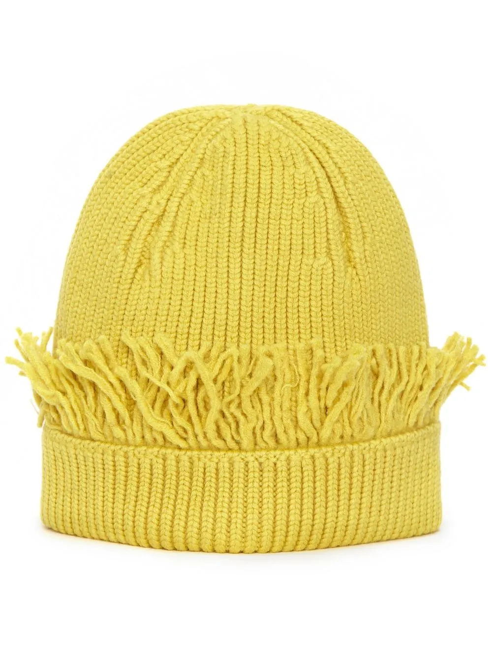 Jw Anderson Fringed-edge Ribbed Beanie In Yellow